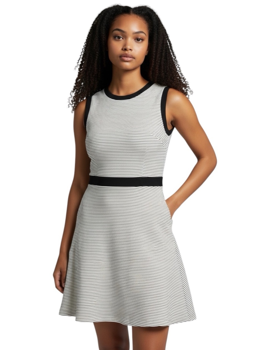 Mossimo Sz XS Fit and Flare Sleeveless Black White Striped Dress | GUC